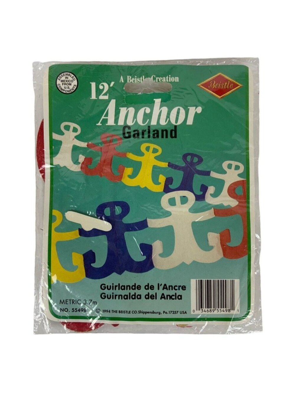 Beistle 12 Ft Anchor Garland Nautical Multicolor Paper Party Decoration 1994